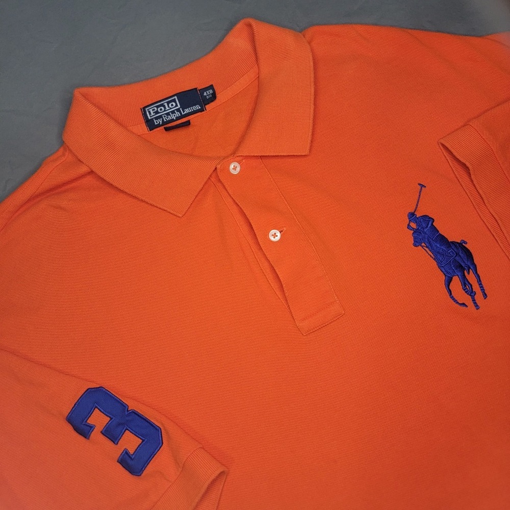 Polo Ralph Lauren Polo Shirt Mens 4XB Orange Big Pony Classic Fit Number Patch